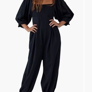 Free People  Lotta Love Balloon Sleeve Black romper